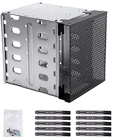Stainless Steel Hard Drive Cage, 5.25 to 5x 3.5 SAS SATA HDD Cage for Computer, Hard Driver Tray With Fan Space - Adapter Bracket