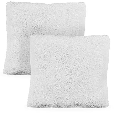 Relaxdays Flauschige Kissen 2 Stück, mit Füllung, kuschelweich, Plüschbezug abnehmbar, Deko Zierkissen 35x40cm, hellgrau, Grau