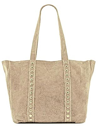 MODELISA - Bolso Hombro Antelina Shopper Casual Tachuelas Mujer (Beige)