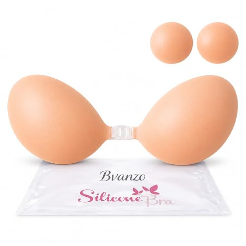 Stick On Bra for Women, Invisible Sticky Backless Strapless Push Up Bra with Sticky Bra Push Up, Skin Friendly and Breathable, Reusable Silicone Adhesive Bra (UK, Cup & Band, D)
