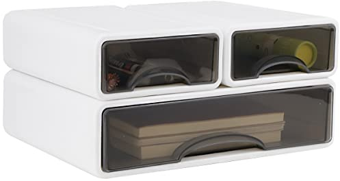 Organizador de Escritorio Con 3 Cajones, Caja de Almacenamiento Apilable, Accesorios Para el Hogar (Blanco)