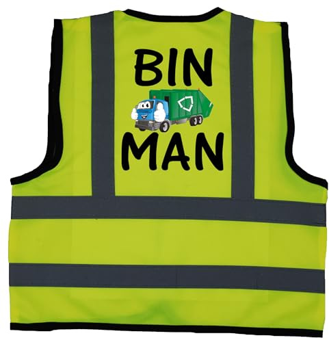 Acce Products Bin Man Baby Children Kids Hi Vis Safety Jacket Vest Sizes 7-9 Years Yellow Optional Personalised On Front
