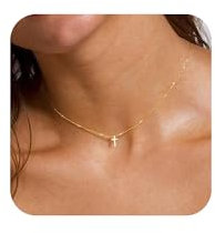 TINGN Gold Cross Necklace for Women, 14K Plated Choker Necklace Tiny Dainty Cross Necklaces for Womens Gold Jewelry Personalised Birthday Gifts for Women Teenage Girls