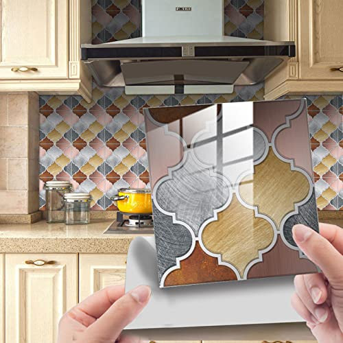 Tiles Wall Stickers Tile Stickers Grey Rose Gold Stick on Tiles PVC Tile Stickers for Kitchen Heat Resistant Waterproof Self Adhesive Wall Tiles Peel and Stick Wallpaper Stair Stickers Self-
