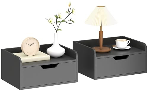 HOMCOM Lot de 2 Tables de Chevet murales, Tables de Nuit suspendues avec tiroir et Plateau à rebords surélevés, Style Moderne, pour Chambre à Coucher, Salon, 40 x 30 x 19,5 cm, Noir