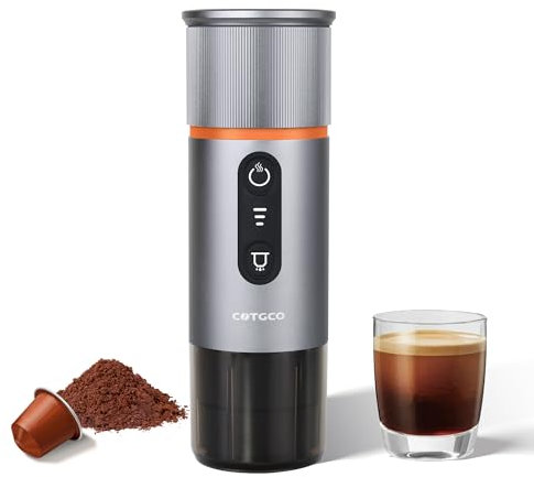 COTGCO Machine à Cafe Portable pour Voyage: Machine Expresso Portable pour Voiture et Camping - Chauffage Rapide - Café à Tout Moment - Compatibilité NS Capsules - Gris
