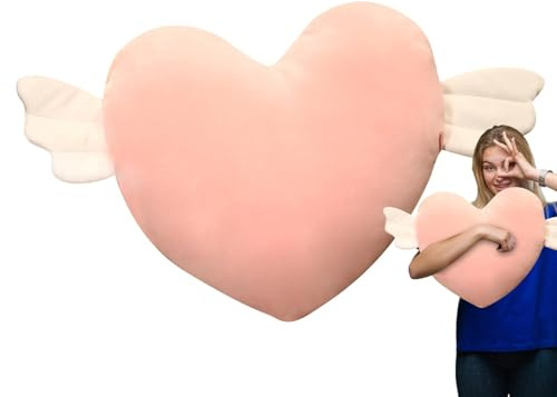 Cojín en forma de corazón para decoración interior y exterior, suave peluche con alas de ángel, cojín de Navidad, cojín de corazón suave, cojín de corazón para decoración