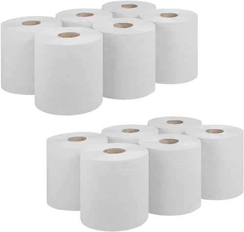 Bargain Factory 12 x Premium Quality 2-Ply White Centrefeed Paper Hand Towel Rolls, Pack of 12 Tissue Rolls