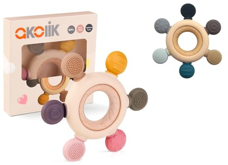 akolik Massaggiagengive per Neonato, Giocattoli per Dentizione Regalo da 3, 6, 9, 12 Mesi, Anello in Silicone Alimentare, Giochi da Bagno per Bambini