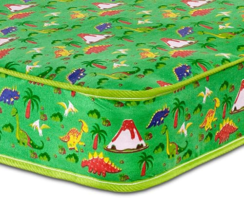 Starlight Beds Green Dinosaur Single Mattress for Kids - 3ft x 6ft3 | Sprung Dual-Sided Mattress with Durable Sleep Surface - 90 x 190 x 16.5cm