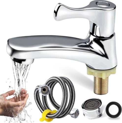 Vastsea Grifo Monomando de Agua Caliente, Grifo de Baño con Manguera de Conexión de 60 cm y Filtro, para Baño, Jardín, Cocina (Plata)