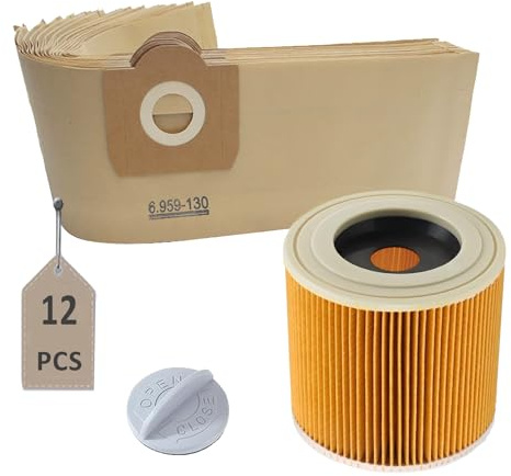 AVAENZO 12 Bolsas 6.959-130.0 + 1 Filtro de cartucho 6.414-552.0 para aspiradoras Kärcher WD3 WD3 Premium MV3 SE 4001 SE 4002 WD3.200