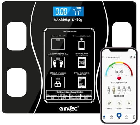 GMEC Smart Body Fat Scale – Bluetooth Digital Bathroom Weighing Scales for Body Weight, BMI, Fat, Muscle & Water | Accurate Body Composition Scale | App Sync, Sleek Design