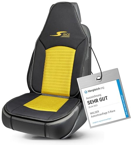 Walser Car Comfort Auto-Sitzauflage S-Race, Auszeichnung Sehr Gut* Autositzauflage für Highback-/Pilotensitze, Universal Sitzschoner-Auto, Sitzauflage-Auto Vordersitze gelb/schwarz