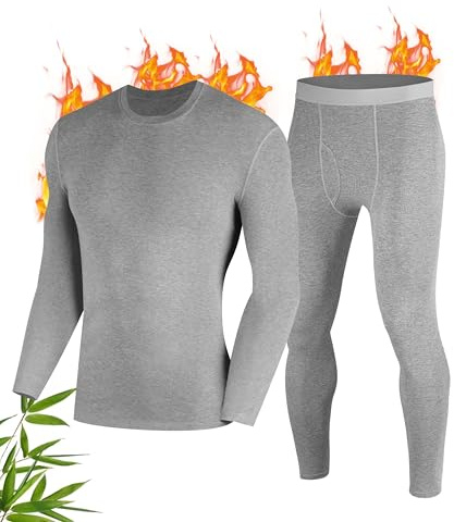 FORVEVO Ropa interior térmica para hombre, con forro polar para hombre, conjunto de ropa interior térmica cálida de invierno de manga larga, pantalones largos, secado rápido para correr, deportes