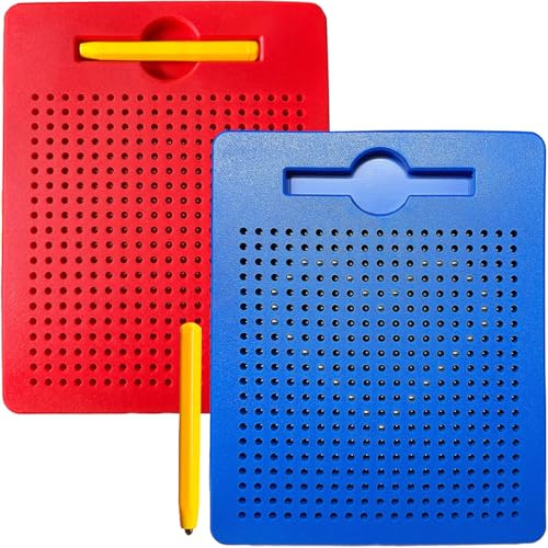 IBOPUXIU Tavolo da Disegno Magnetico, 2 Lavagna Magnetica Bambini con 2 Pezzi Penna Magnetica, Magico Gioco Magnetico, Bambini Giocattolo Educativo per dai 3 Anni in su (Rosso, Blu)