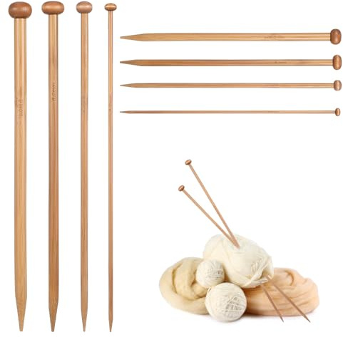 Guduling 8pcs Wooden Knitting Needles, Chunky Knitting Needles, Single-Pointed Bamboo Wood for Beginners and Professional Knitters (4/6/8/10mm x 25cm)