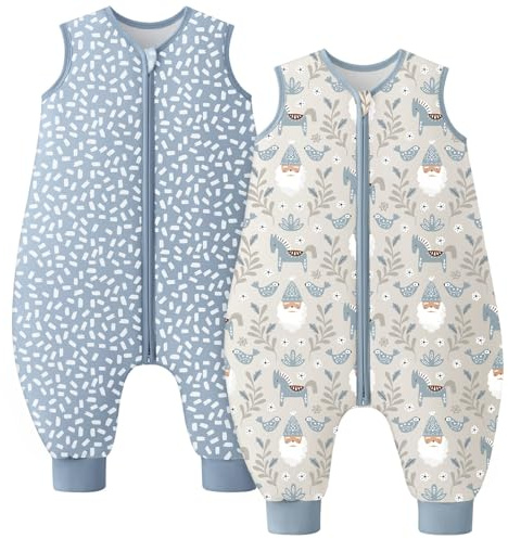 Looxii Lot de 2 Gigoteuse Bébé avec Pieds Coton Gigoteuse Tog 1.5 sac de Couchage Toute l'année pour 3-4 Ans Enfants Garçons Filles 90cm