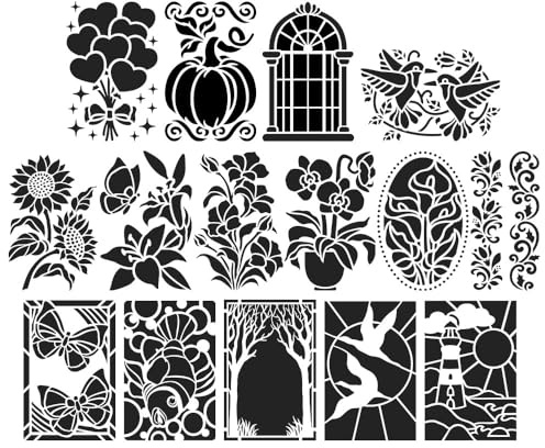 Ideen mit Herz lasermallar | 15 stabila plaststenciler | 11,5 cm x 16,5 cm | självhäftande | inkl. 15 skyddsfolie | för gratulationskort, scrapbooking, väggdesign, fönster, gör-det-själv