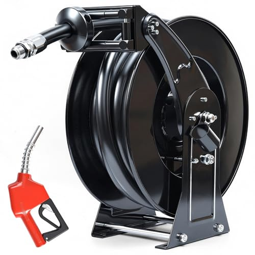 3/4 x 50FT Fuel Hose Reel with Fueling Nozzle,Powerful Retractable Diesel Hose Reel,300 PSI Industrial Hose & Heavy Duty Hard Reel,Upgraded Durable Paint Finish,for Farm Vehicle Truck Ship etc.