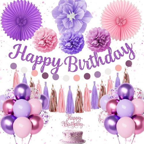 Morado rosa Decoraciones de Cumpleaños para Mujeres Niñas, Globo Cumpleaños