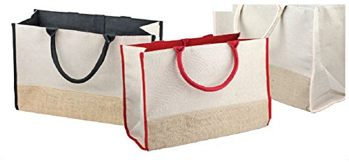 Jute Burlap Tote Bags Cotton Handles Heavy Duty Shopping, Weekender, Work (Pack of 3) (Black)