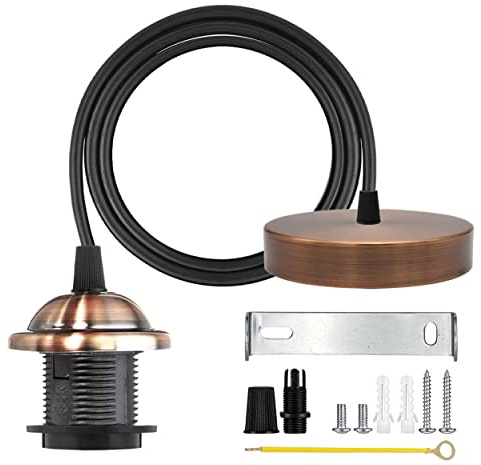 Decken-Pendelleuchte, E27-Lampenfassung mit Metallschraube, Deckenrosette im Industriestil, Leuchtensatz mit Montagezubehör für Schirm, 100 cm Flexkabel, Kupfer (Kupfer)