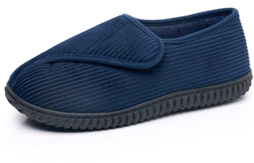 Git-up Men's Comfort Slippers with Memory Foam Hook and Loop Extra Wide Closed Toe Soft Indoor/Outdoor Shoes,Blue,13 D(M).