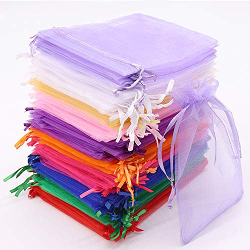Leeyunbee 100PCS 10x15cm Bolsa de Organza Coloridas, Bolsitas de Organza, Bolsas para Envoltura de Joyas, Bolsas de Organza de Regalo con Cordón para Boda Favores Joyas y Dulces