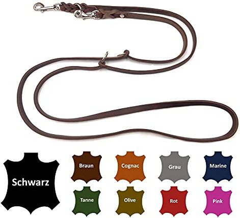 Hundeleine Fettleder kleine Hunde/große Hunde 2m / 2,40m / 2,80m / 3,50m / 5m Doppelleine verstellbar (3,50m X 12mm, Dunkelbraun)
