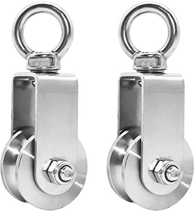 GothicBride 2 Piezas 34 mm Poleas para Cuerda, Poleas de Acero Inoxidable de Carga de 250 kg, Polea para Cuerdas Fitness(2 Piezas, 34 mm)