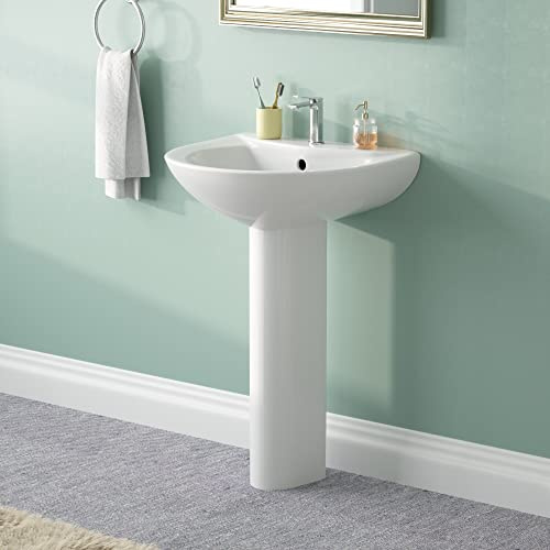 DeerValley Lavabo de pie Lavabo con Pedestal en Cerámica Blanco, con desbordamiento y agujero único preperforado(80 * 52 * 44cm)