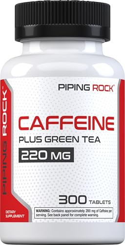 Piping Rock Caffeine Pills 220mg | 300 Tablets | Supplement with Green Tea Extract | Vegetarian, Non-GMO, Gluten Free