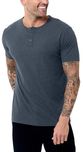 INTO THE AM Premium Henley Shirts for Men - Casual Short Sleeve Modern Slim Fit Plain T-Shirt (Navy, 3X-Large)