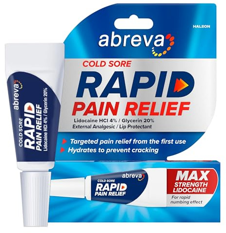 Abreva Cold Sore Treatment Rapid Pain Relief Cream - 1 Tube, 3 Grams