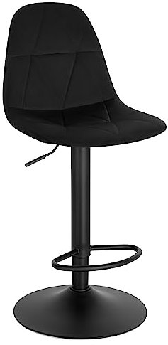 Lestarain Barhocker, Tresenhocker, Bistrohocker, Design-Hocker mit Rückenlehne, höhenverstellbar, 360° Drehhocker, Barstuhl mit Samtbezug, aus Metall, Sitzhöhe 60-81 cm, schwarz, LBAI64003-1