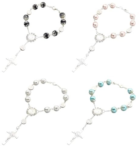 RTRTGS 4 Pezzi Rosario Auto per Specchietto Retrovisore,Specchio Auto Appeso Croce Auto Rosario Specchietto Retrovisore Ciondolo Accessori Appesi Auto Decori Interni per Donna Uomo