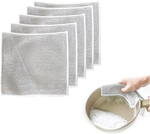 Aicoyiu Strofinaccio multifunzione in filo metallico antigraffio, stracci multiuso per lavare i piatti bagnati e asciutti, straccio per lavare i piatti, panno in filo di acciaio (5 pezzi)