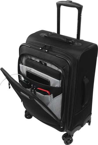 Wally Bags Solutions Expandable Spinner Carry-On with Padded Electronics Pockets, Black, 20-Inch, Black, 20-Inch, Solutions 20” Expandable Spinner Carry-on with Padded Electronics Pockets