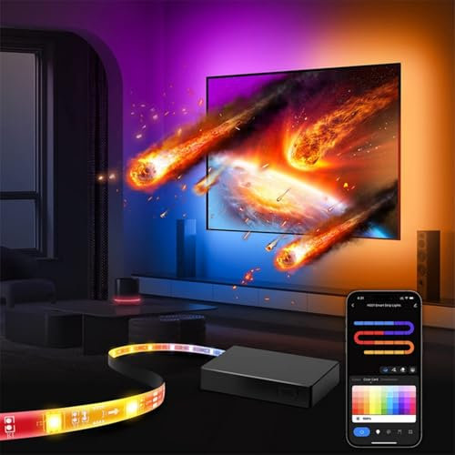 LIMENQIN RGB Reactive TV LED Backlight TV Ambient Co-Screen Light Strip Synchronized Co-Screen Light Gaming LED TV Lights That Sync with TV Co-Frequency Color-Changing TV Background Light(75-85IN)
