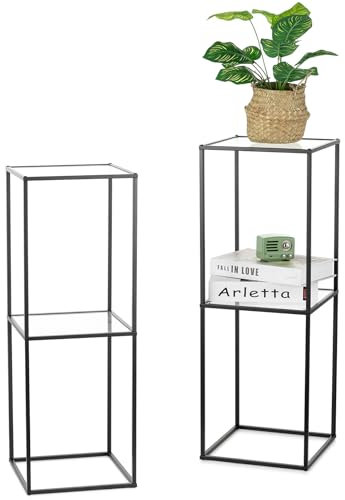Nuptio Portavasi da Interno Piedistallo Piante: 2 Pezzi 80cm Colonne Decorative Vasi Metallo con Pannello Acrilico 2 Esterno - Nero Centrotavola Alzate per Allestimenti Matrimoni
