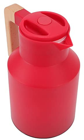 Akozon 1L European Beech Wood Handle Insulated Coffee Pot, Stylish Thermal Water Bottle, for Hot Beverages, Home and Outdoor Use (Red)