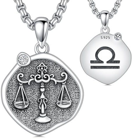 ROMANTICWORK Colliers 12 Constellations en Argent Sterling 925 Pendentif Signe du Zodiaque Balance Bijoux Astrologie Horoscope Cadeau Anniversaire pour Hommes Femmes
