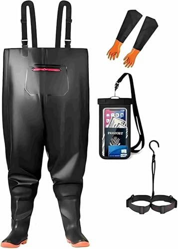 HoldOneLight Mens Oversized Waders PVC Waterproof Hunting Waders with Boot Foot Belt Breathable Lightweight, Swarchz, 5XL Große Größen