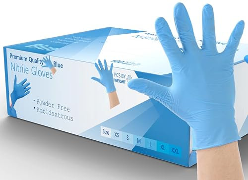 200 Disposable Nitrile Gloves Large Blue – Medical Examination Powder-Free Latex-Free Strong Durable Tear-Resistant for Healthcare, Dental, Food, Cleaning, Automotive & Industrial Use (Large)