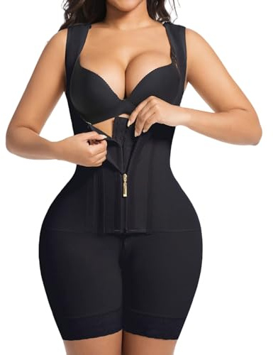 Fajas Colombianas Moldeadoras Shapewear Faja moldeadora de cuerpo posparto con cremallera en la entrepierna, Negro, M