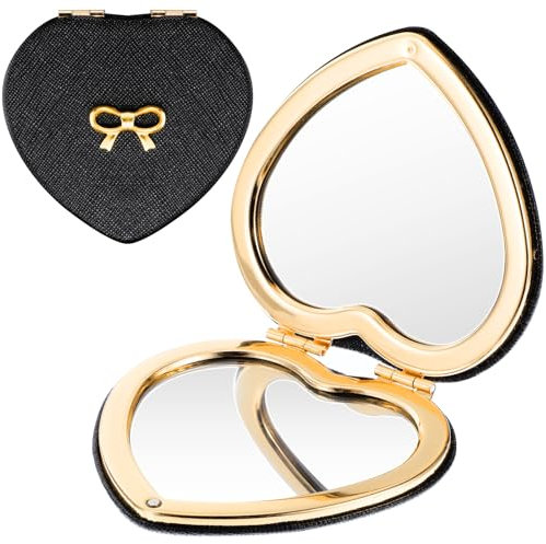 Mabor Kleiner Handspiegel Klappbar Taschenspiegel PU Leather Kompaktspiegel 2-Seitiger Schminkspiegel 1x/2x Vergrößerung Spiegel Tragbarer Pocket Mirror für Frauen Travel Essentials