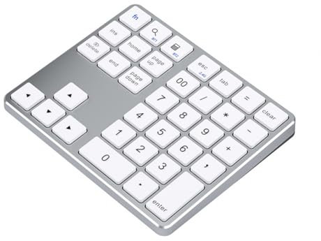 yasoe Numeric Keypad Numpad 2.4Ghz Wireless Bluetooth Numeric Keypad USB C Rechargeable Numpad Sliver+White