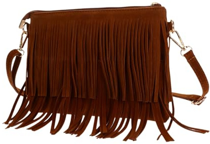 ibasenice Borsa a Tracolla Frange e Nappe Vintage Effetto Scamosciato, Borsa Donna Leggera e Capiente Multifunzione Per Appuntamenti, Feste e Viaggi, Stile Retrò Elegante Marrone
