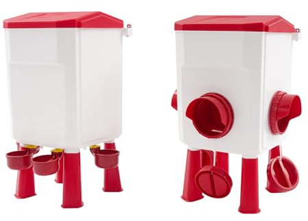 Distributeur automatique de nourriture et abreuvoir pour poules - Distributeur automatique de nourriture et d'eau avec grands réservoirs de 12 kg/11 l et pieds stables - Pour poulailler et jardin
